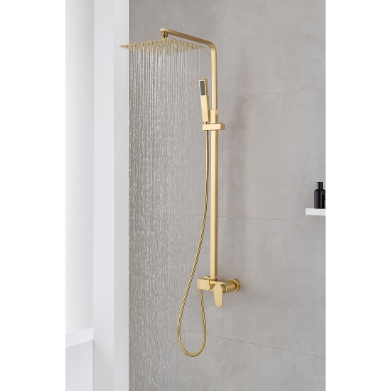 10 inch 250mm Square Brushed Yellow Gold Shower Tower With Rain Head Bottom Water Inlet 10 inch 250mm Square Brushed Yellow Gold Shower Tower With Rain Head Bottom Water Inlet